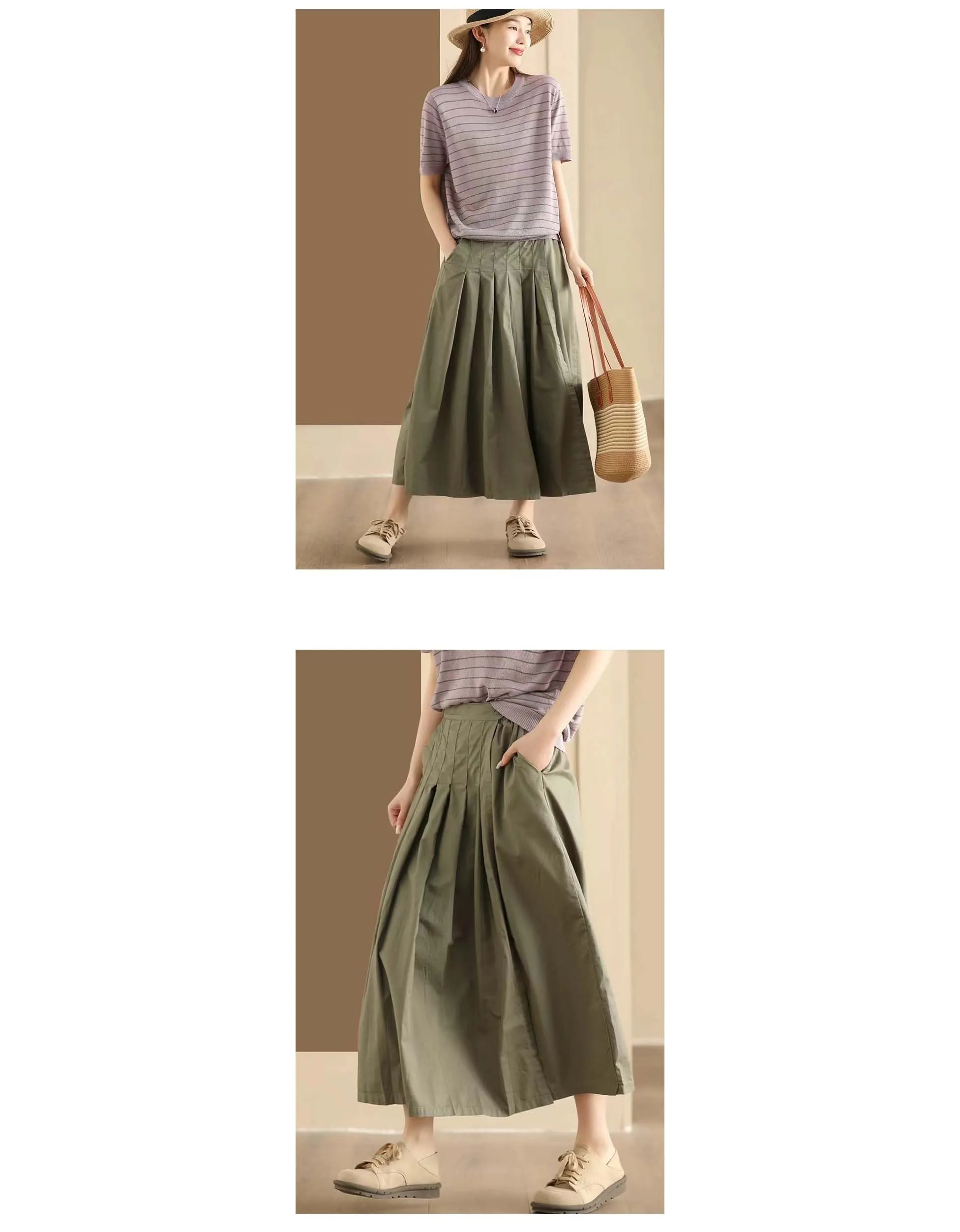 Elastic Waist Loose Casual Wide Leg Pants Skirts