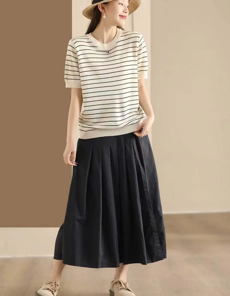 Elastic Waist Loose Casual Wide Leg Pants Skirts