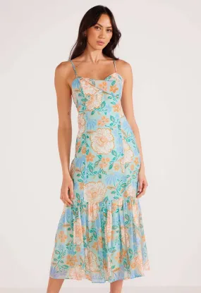 Evelyn Strappy Midaxi Dress-Mint/Floral