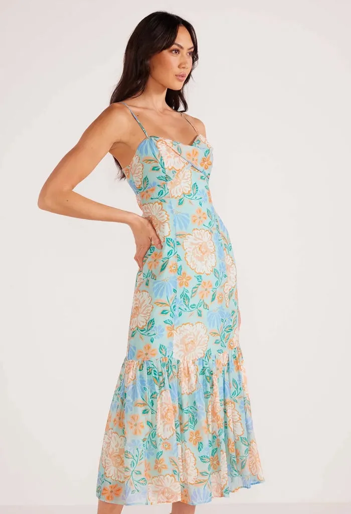 Evelyn Strappy Midaxi Dress-Mint/Floral