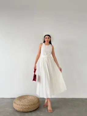 Gathered Long Dress With Waist Belt