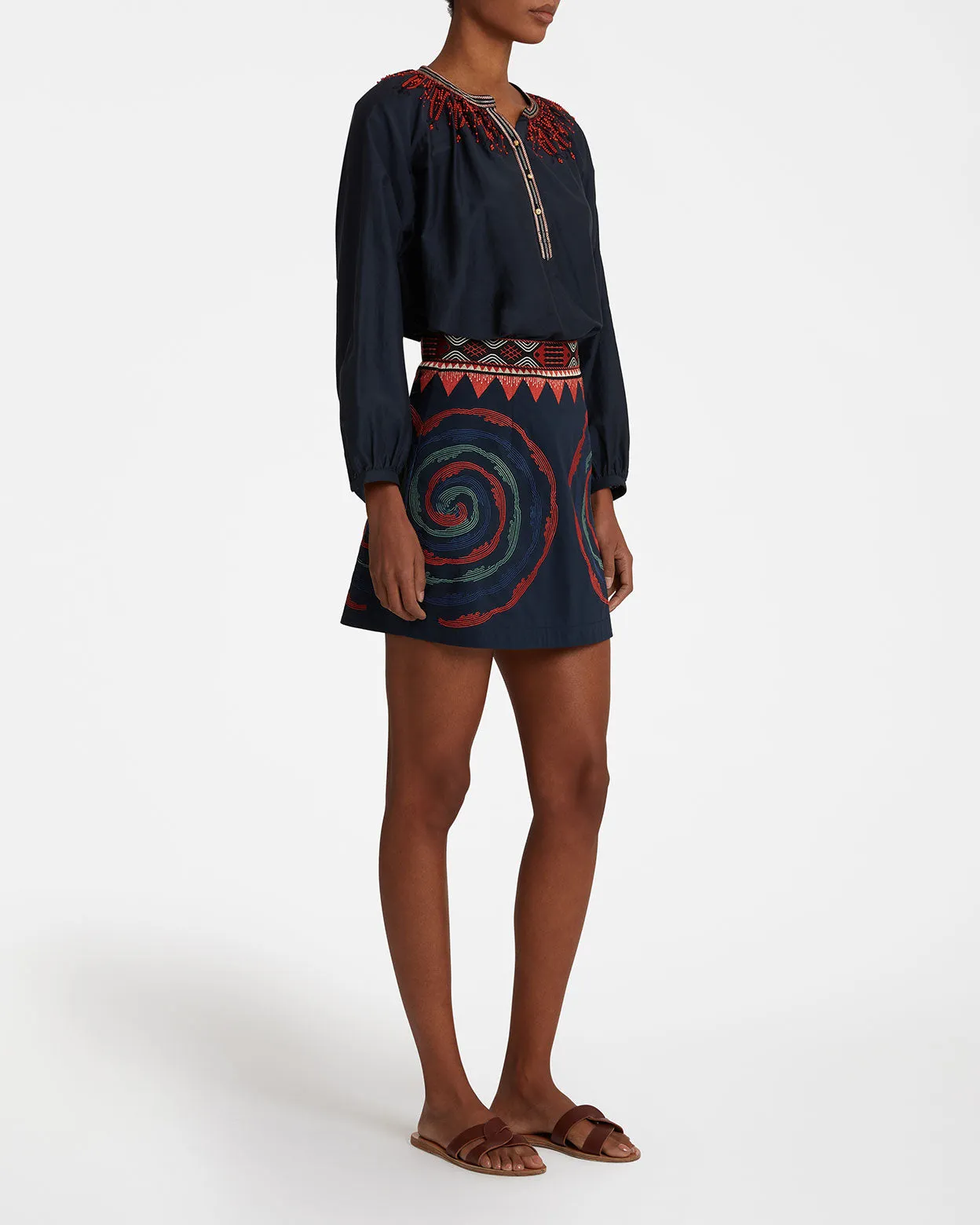 Giuliana Mini-skirt with Sacred Bulls Embroidery