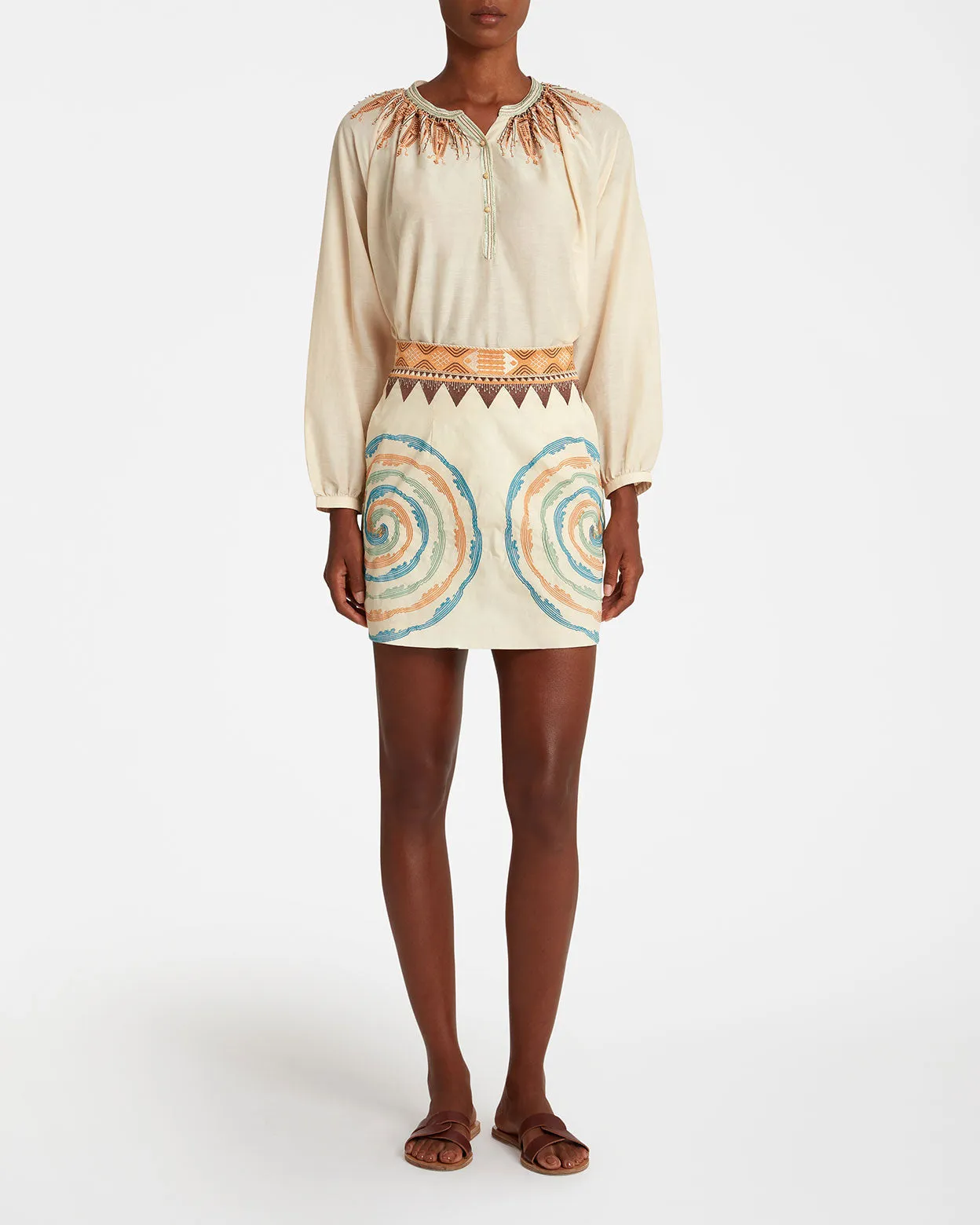 Giuliana Mini-skirt with Sacred Bulls Embroidery