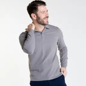 Grey Pique Long Sleeve Polo