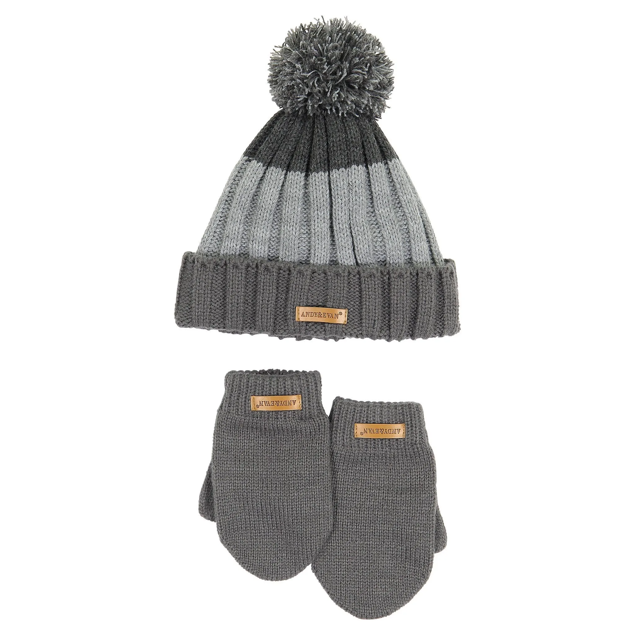 Hat & Glove Set - Grey Color Blocked