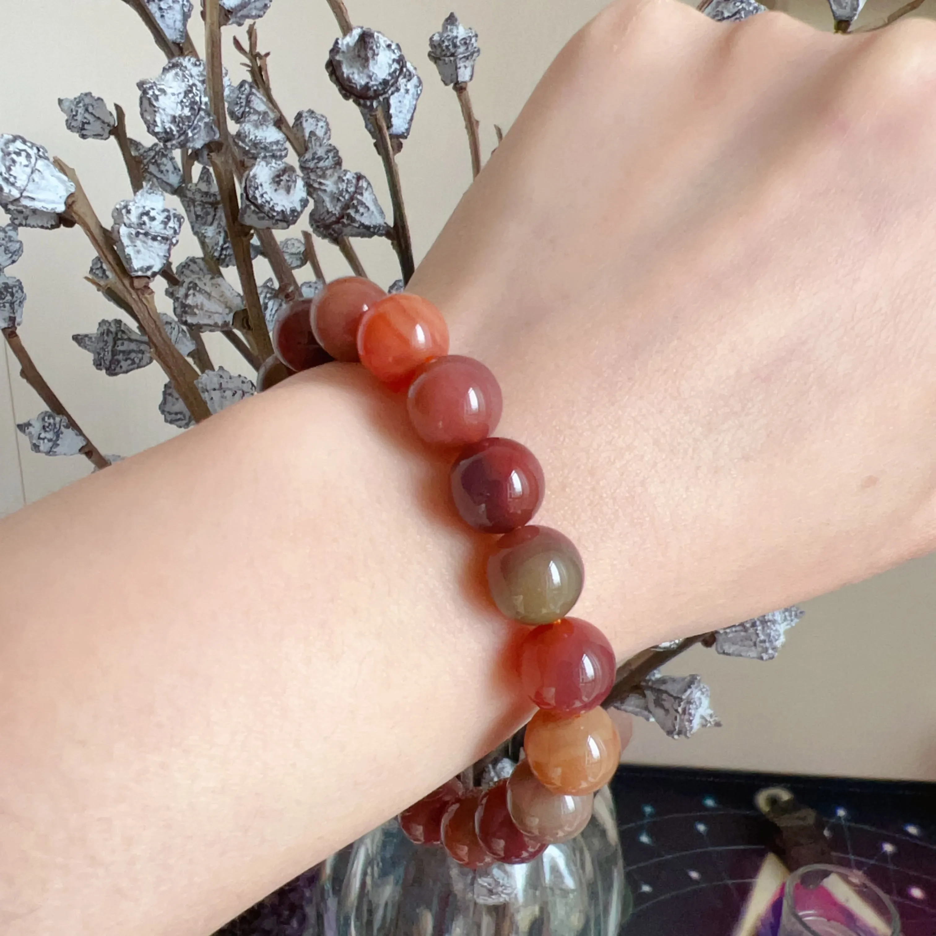 High-quality Natural Assorted Color Yanyuan Agate Bracelet with 10.8mm Beads | Stone of Strength