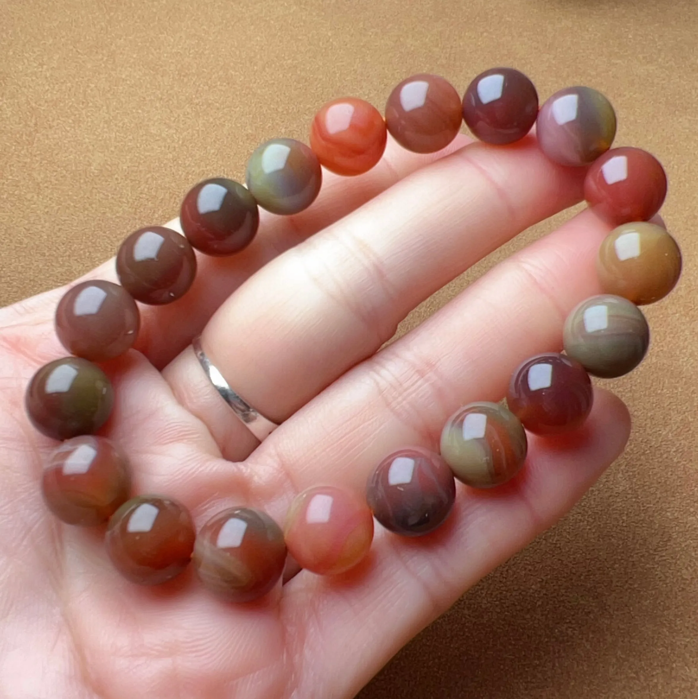 High-quality Natural Assorted Color Yanyuan Agate Bracelet with 10.8mm Beads | Stone of Strength