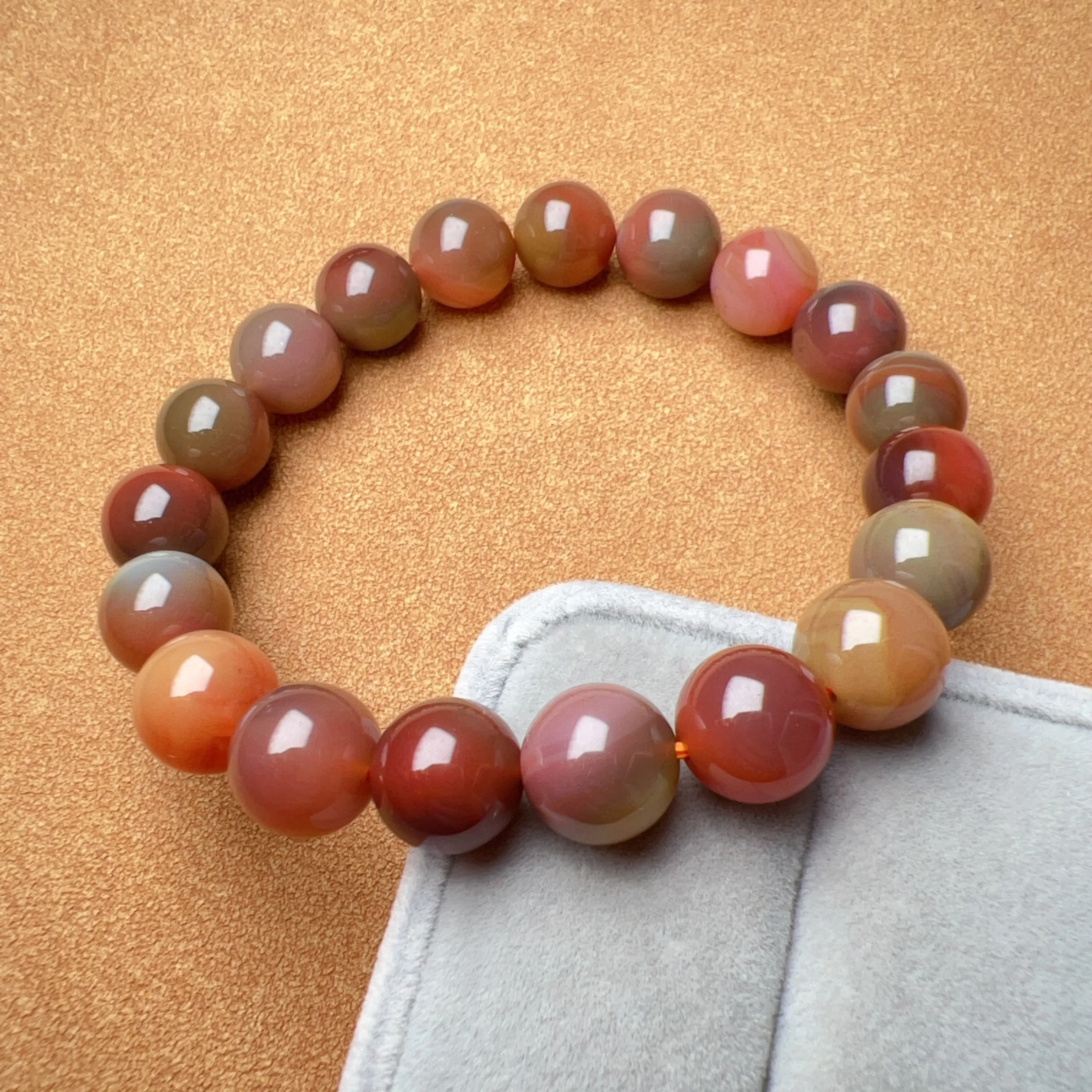 High-quality Natural Assorted Color Yanyuan Agate Bracelet with 10.8mm Beads | Stone of Strength