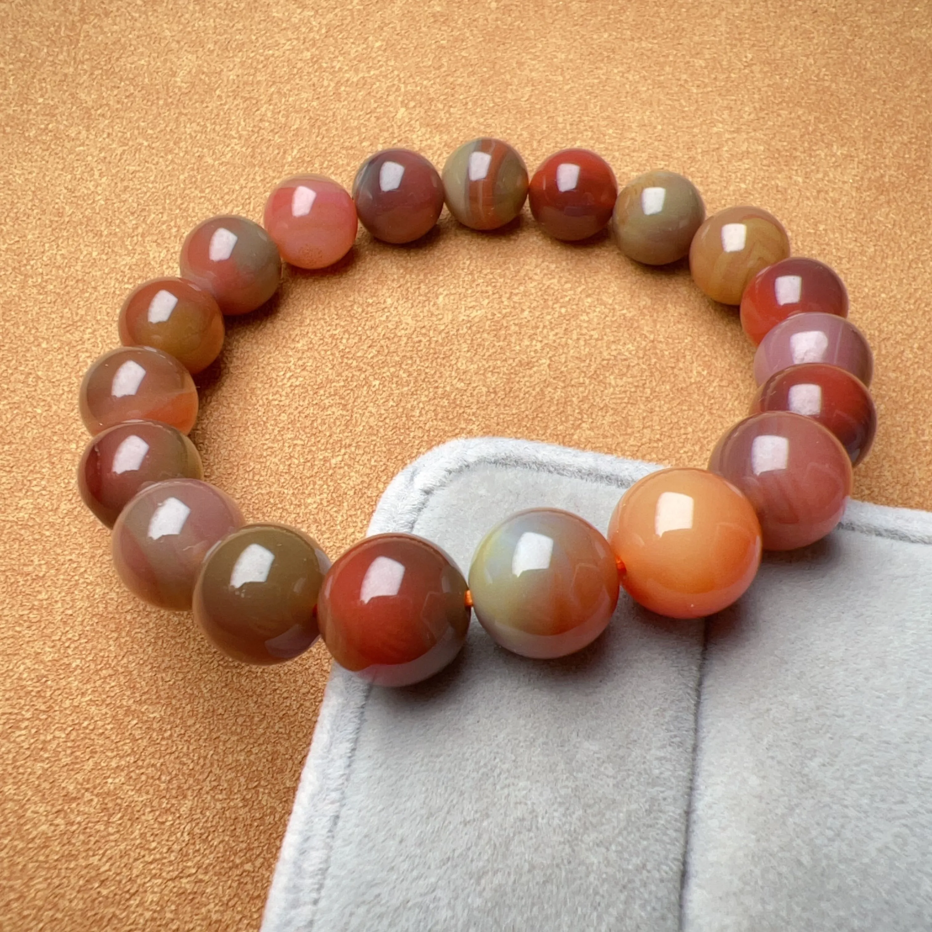 High-quality Natural Assorted Color Yanyuan Agate Bracelet with 10.8mm Beads | Stone of Strength