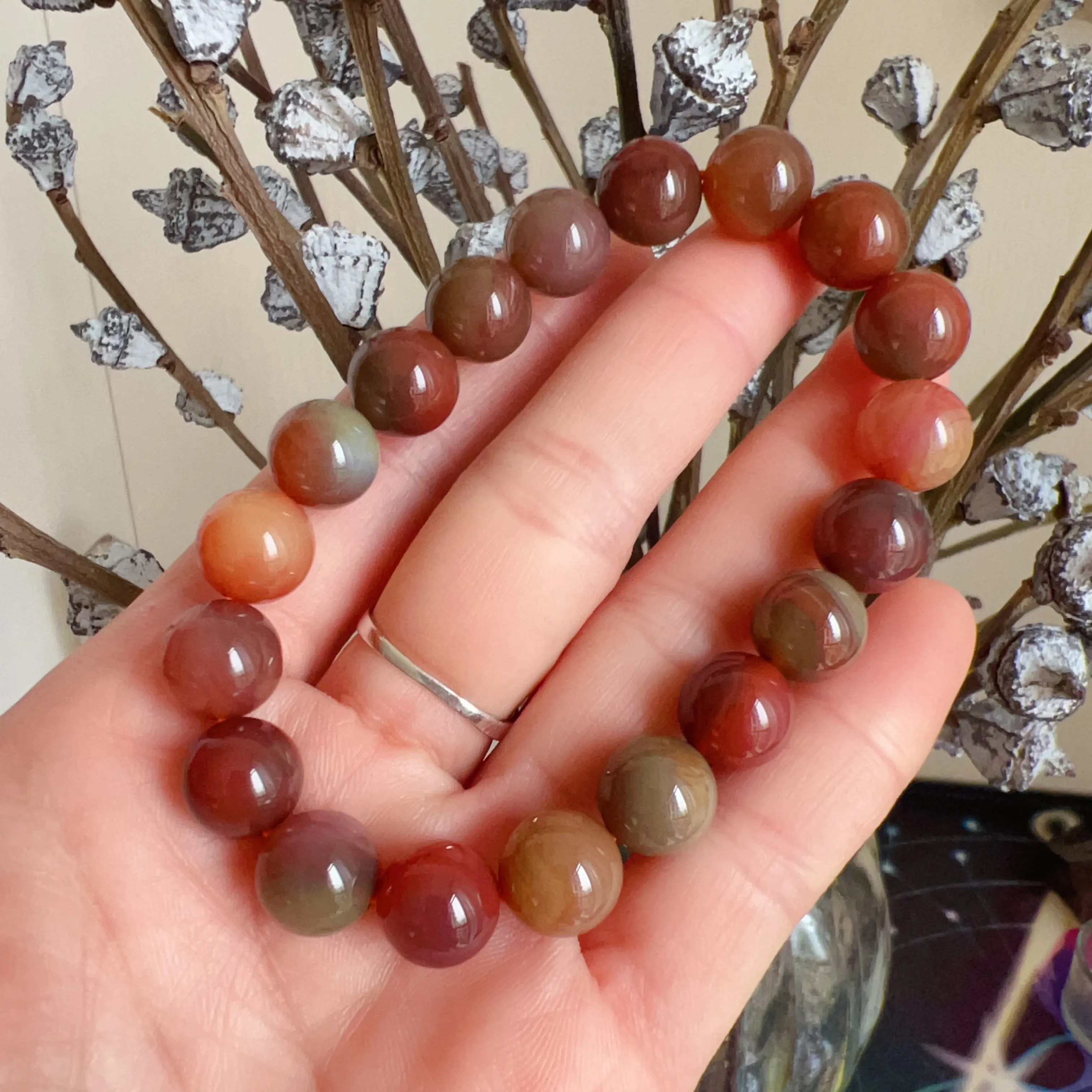 High-quality Natural Assorted Color Yanyuan Agate Bracelet with 10.8mm Beads | Stone of Strength