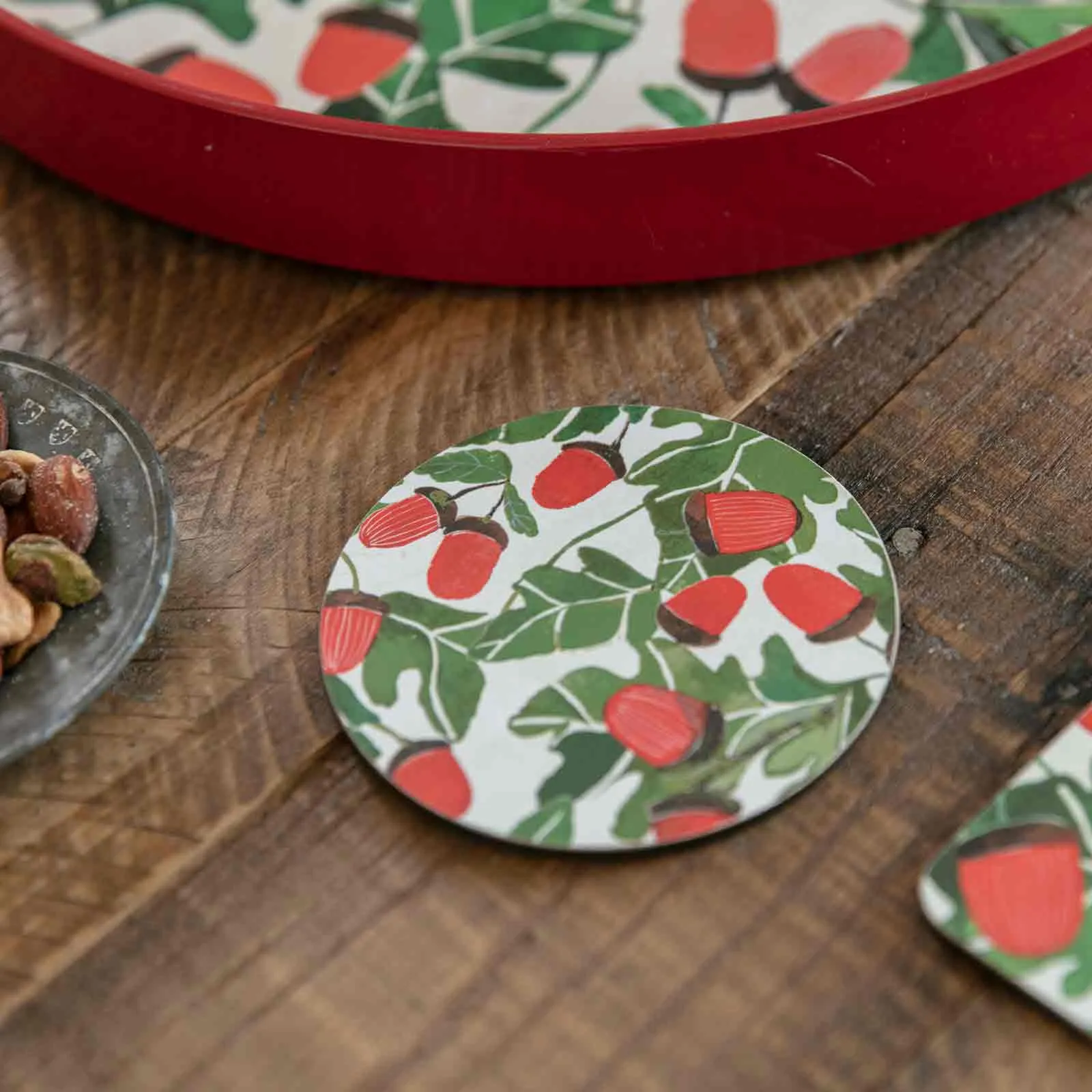 Holiday Acorns Round Art Coasters - Set of 4