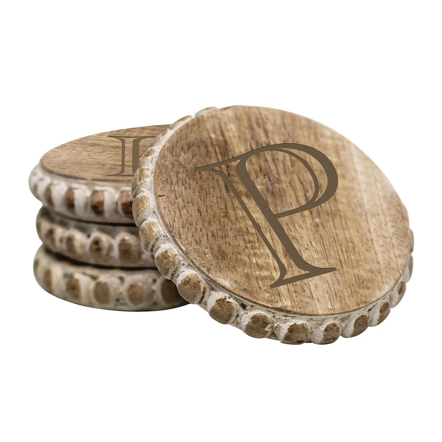 Initial Wood Coasters | Beaded Wood