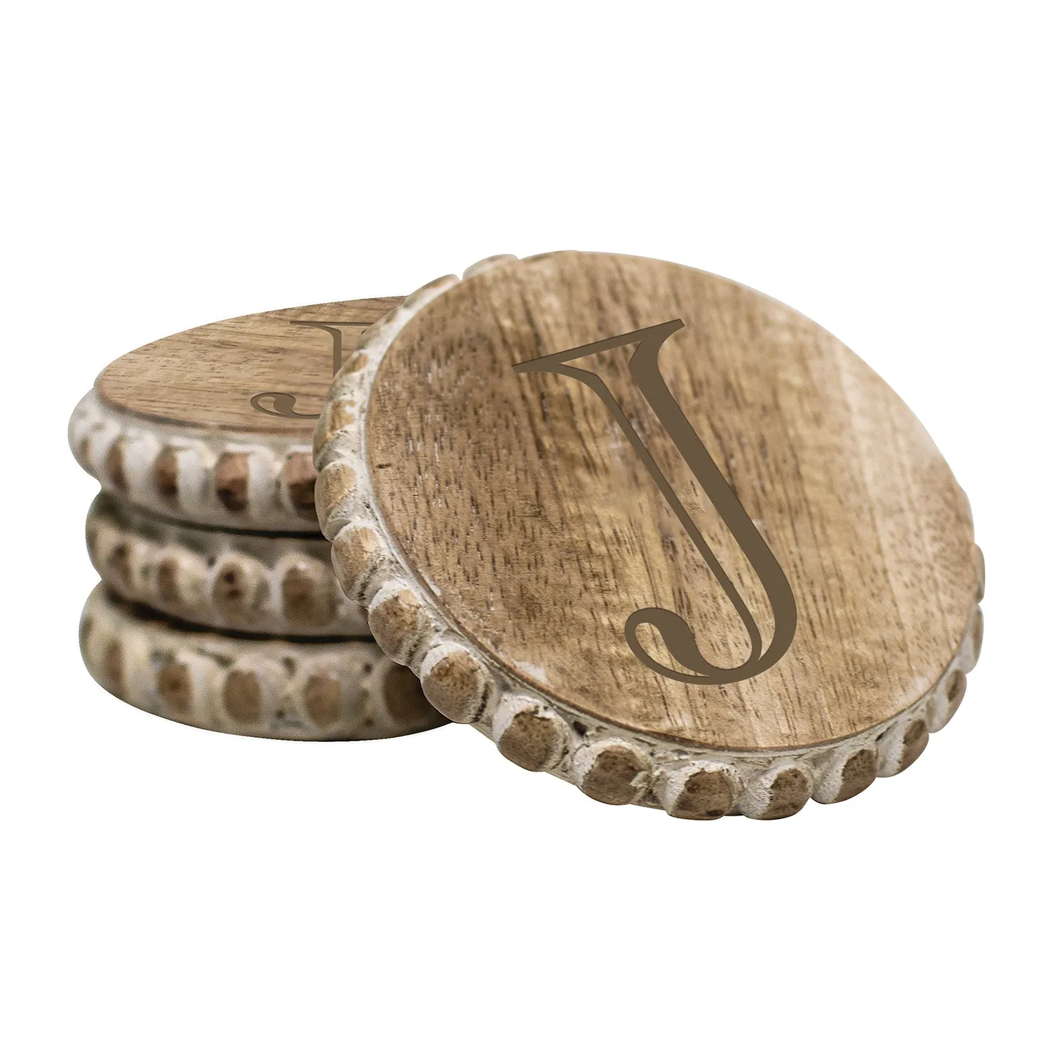 Initial Wood Coasters | Beaded Wood