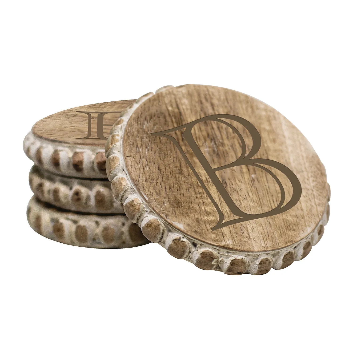 Initial Wood Coasters | Beaded Wood