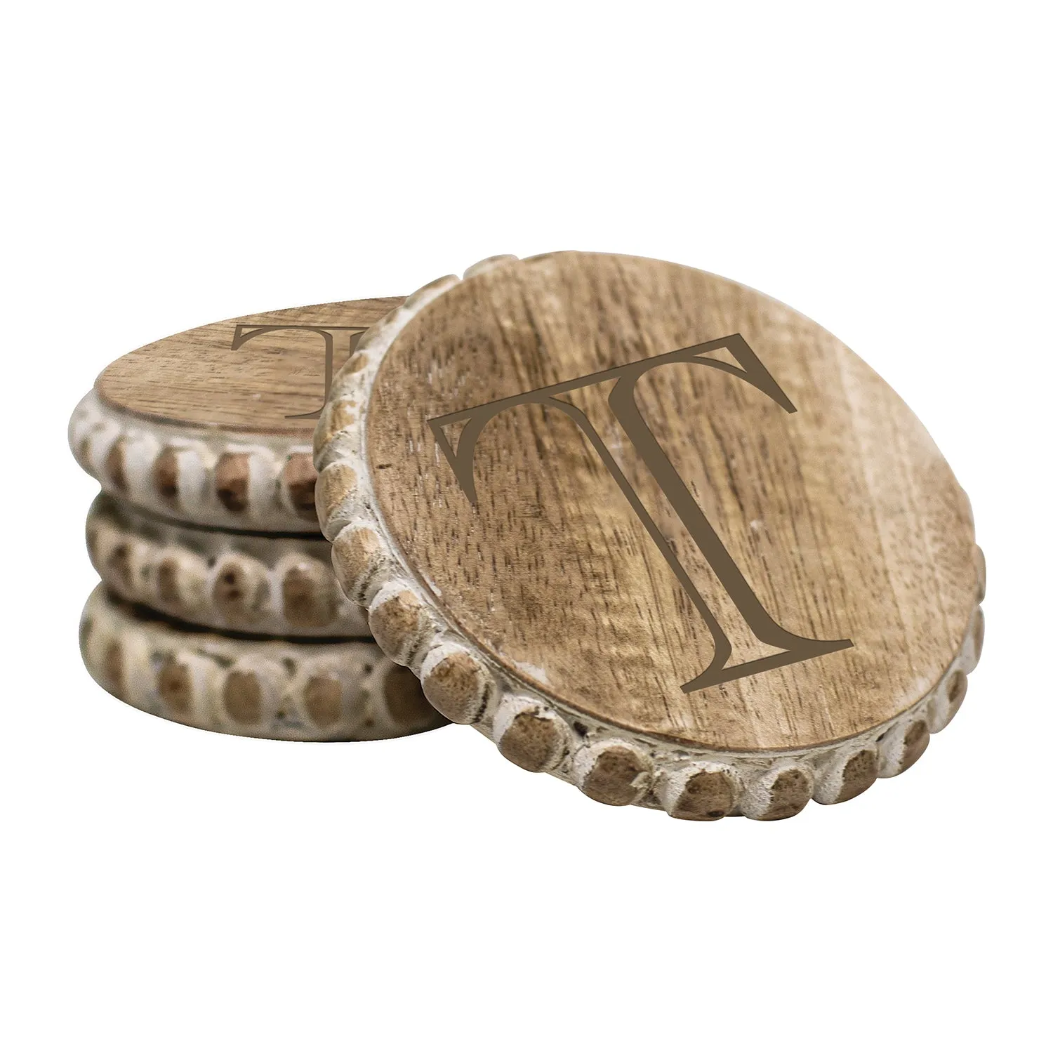 Initial Wood Coasters | Beaded Wood