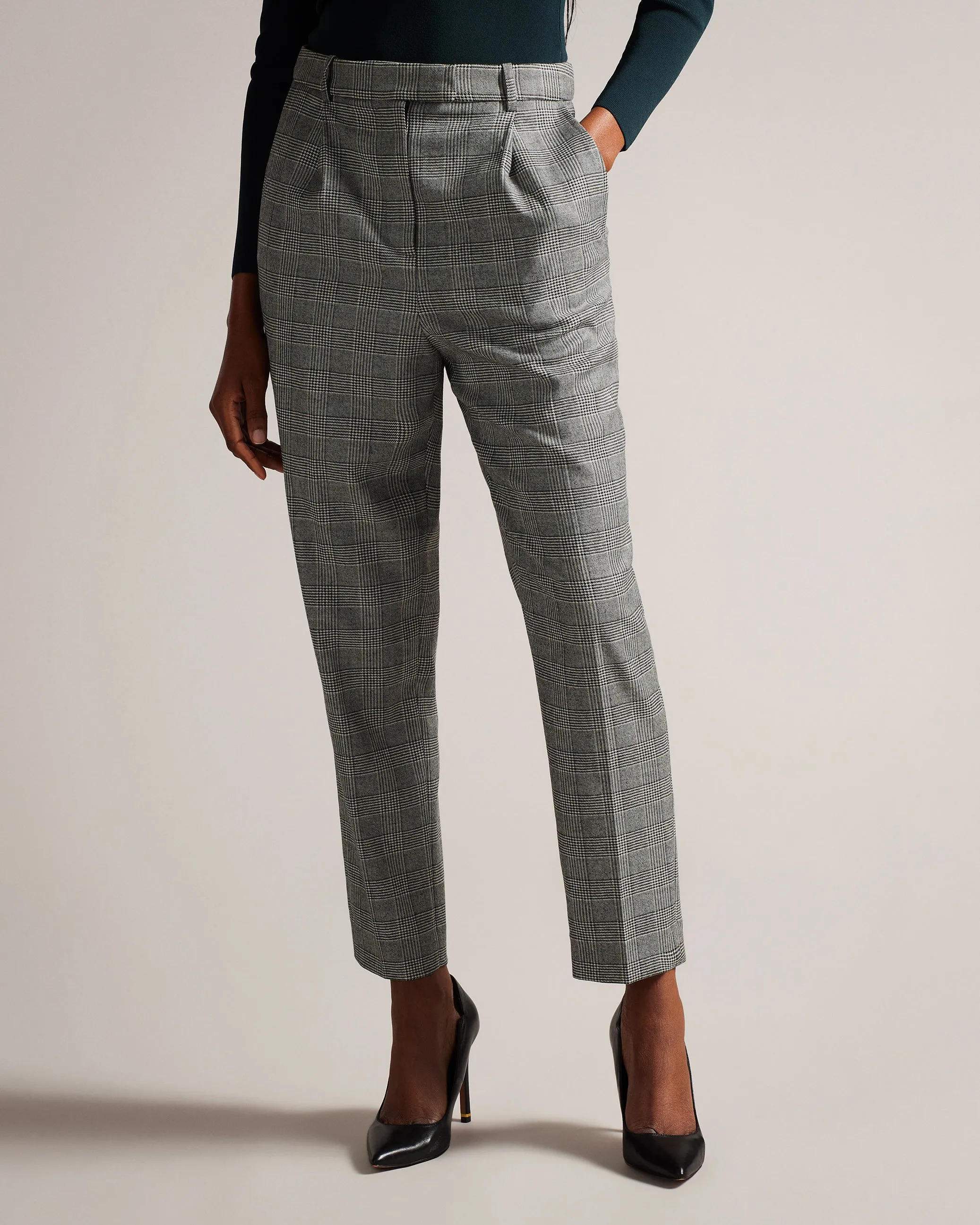 Jommial Pleat Front Tapered Leg Check Trouser Black