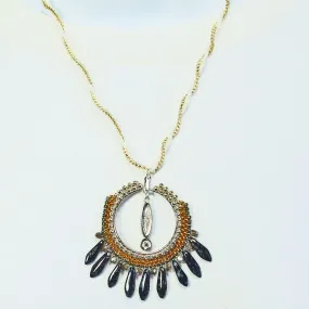 Kalee, Beaded Hoop Pendant, Herringbone Stitch Neckwear, Necklace