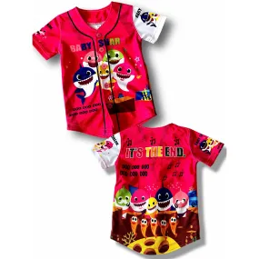 Kids Pink Baby Shark Baseball Jersey