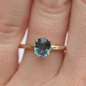 Light Blue Sapphire Engagement Ring - Organic Carved Yellow Gold Prong Setting - Teal Mermaid Sapphire -  Unique Engagement Ring by Anueva