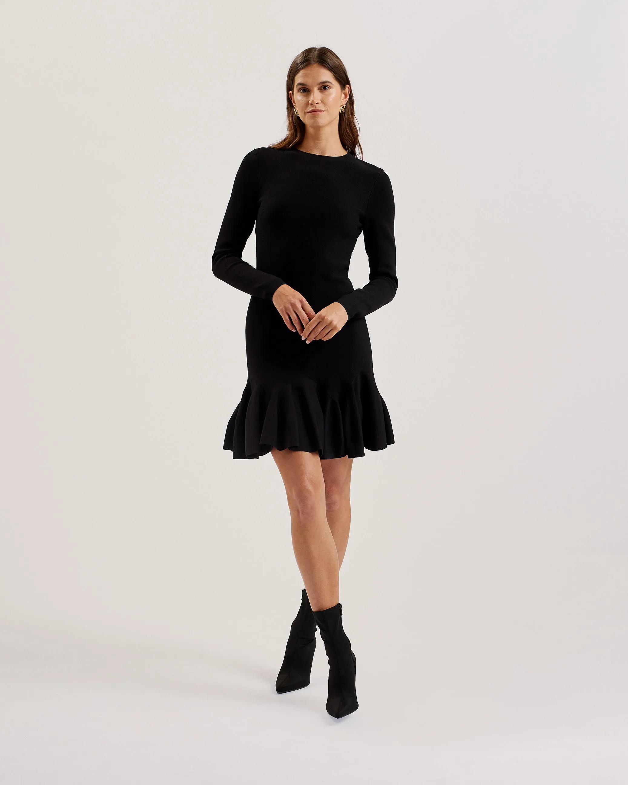 Loisss Flippy Skirt Long Sleeve Mini Dress Black