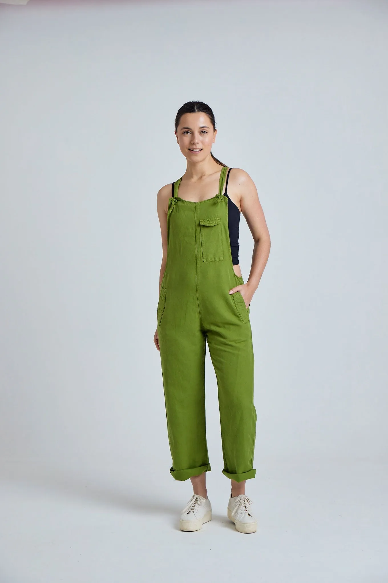 MARY-LOU Green - Organic Cotton Dungaress by Flax & Loom