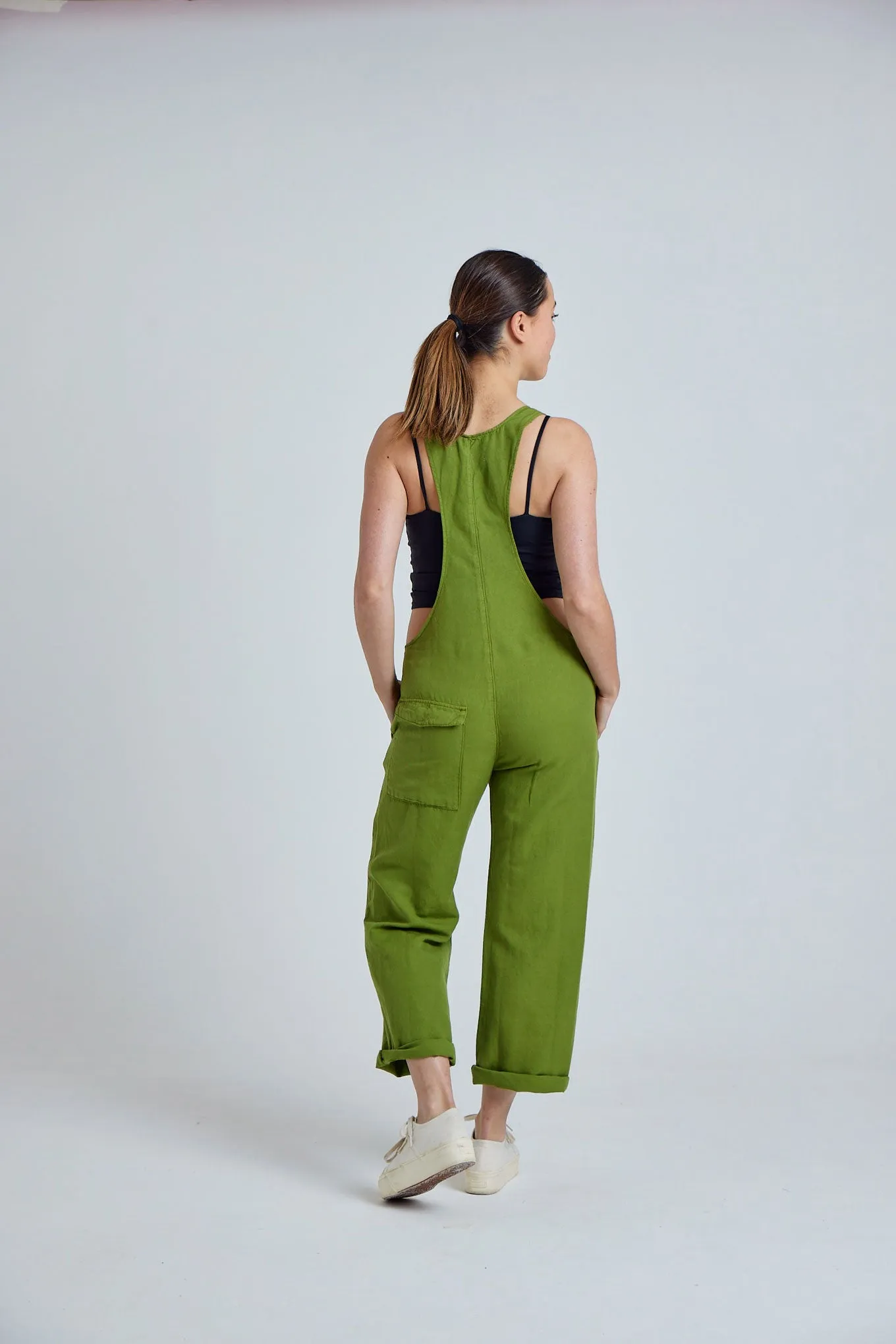 MARY-LOU Green - Organic Cotton Dungaress by Flax & Loom