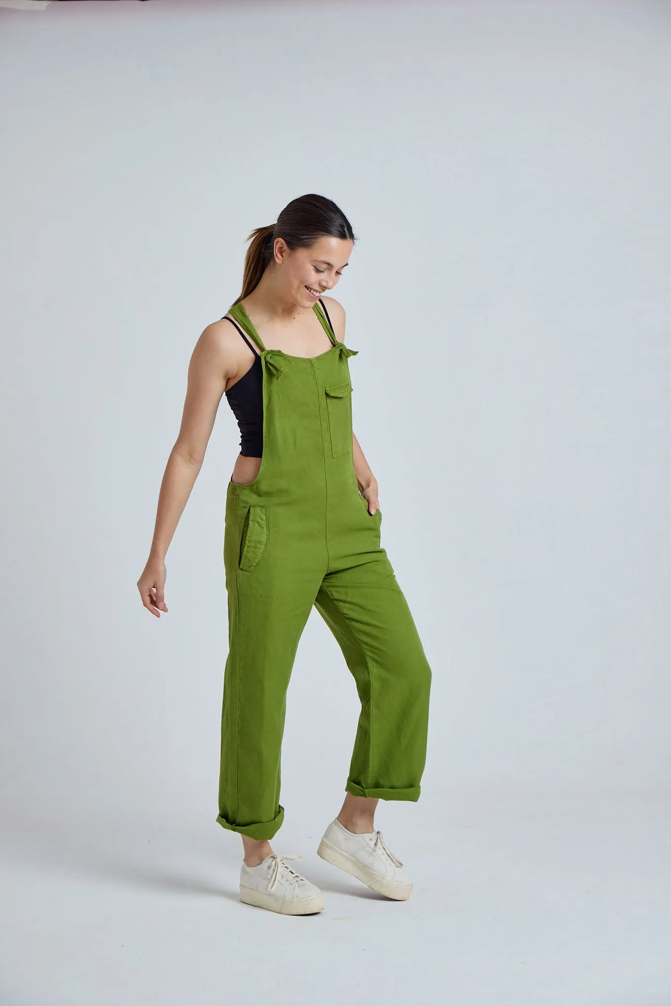 MARY-LOU Green - Organic Cotton Dungaress by Flax & Loom