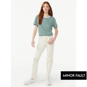 (Minor Fault) Cream Super High Rise Straight Jeans