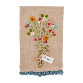 Mud Pie Bloom Floral Embroidery Pom Towel