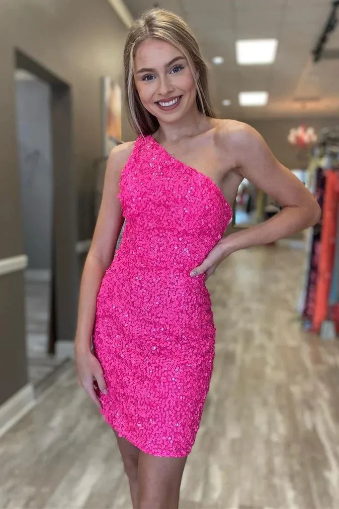 One Shoulder Sequins Short Homecoming Dresses