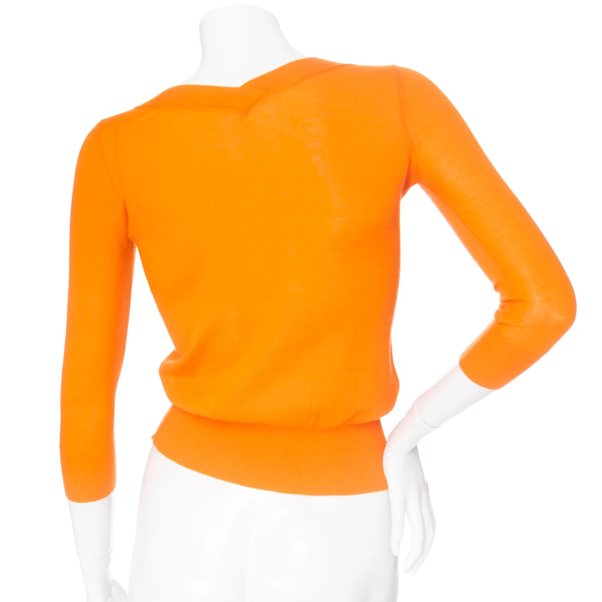 Orange Cashmere V-Neck 3/4 Sleeve Sweater