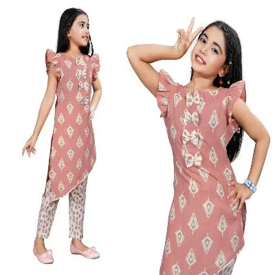 Peach Kids Girls Cotton Punjabi Suit Set of 2