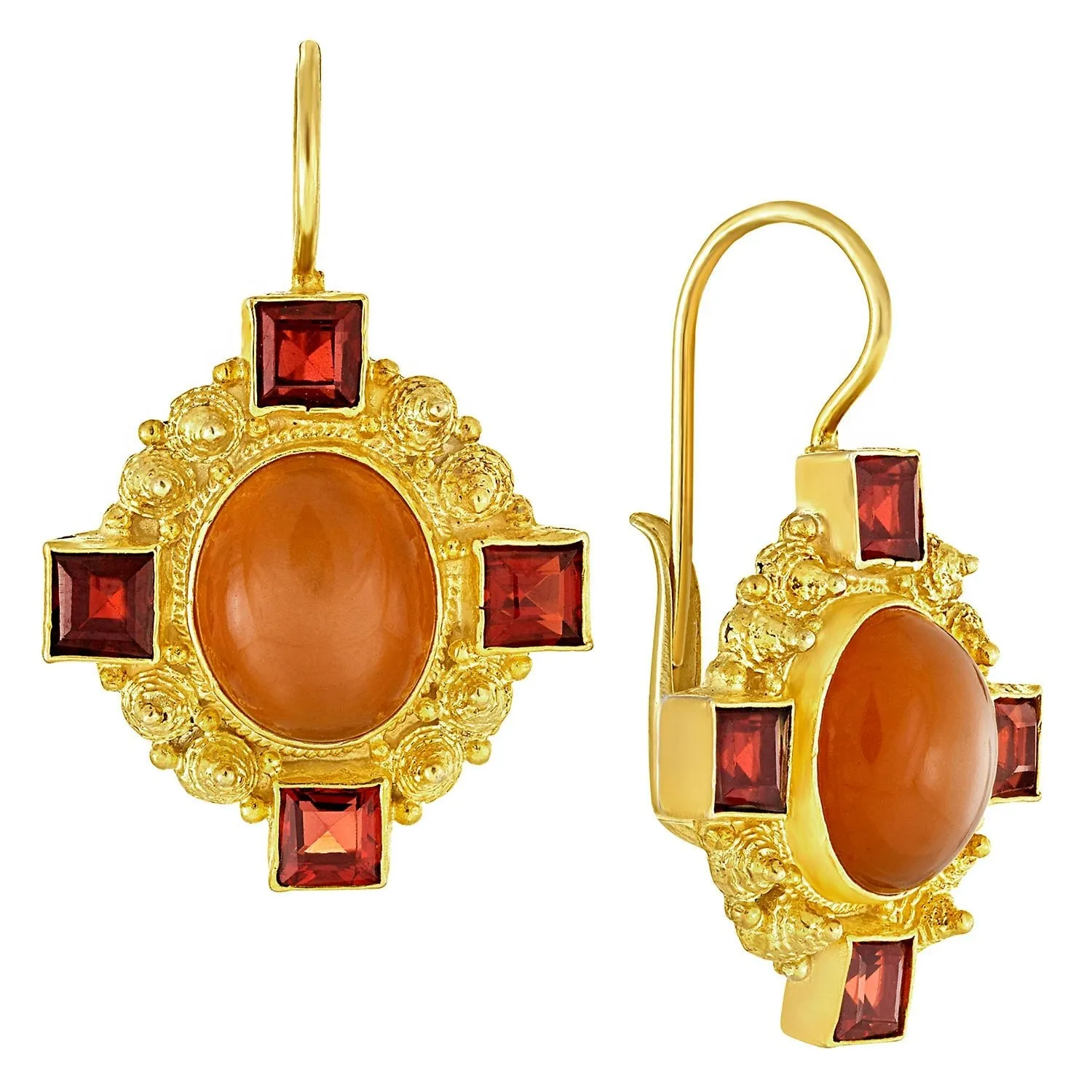 Queen Bess Carnelian and Garnet Earrings