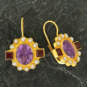 Queen Elinor Amethyst, Garnet and Pearl Earrings