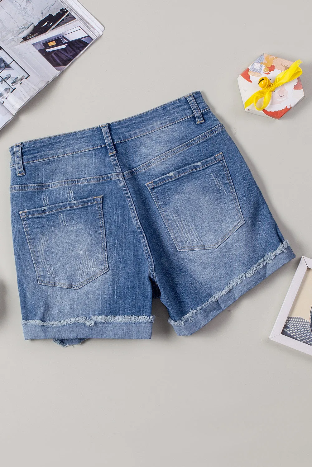 Ripped Patchwork Hem Denim Shorts for Women