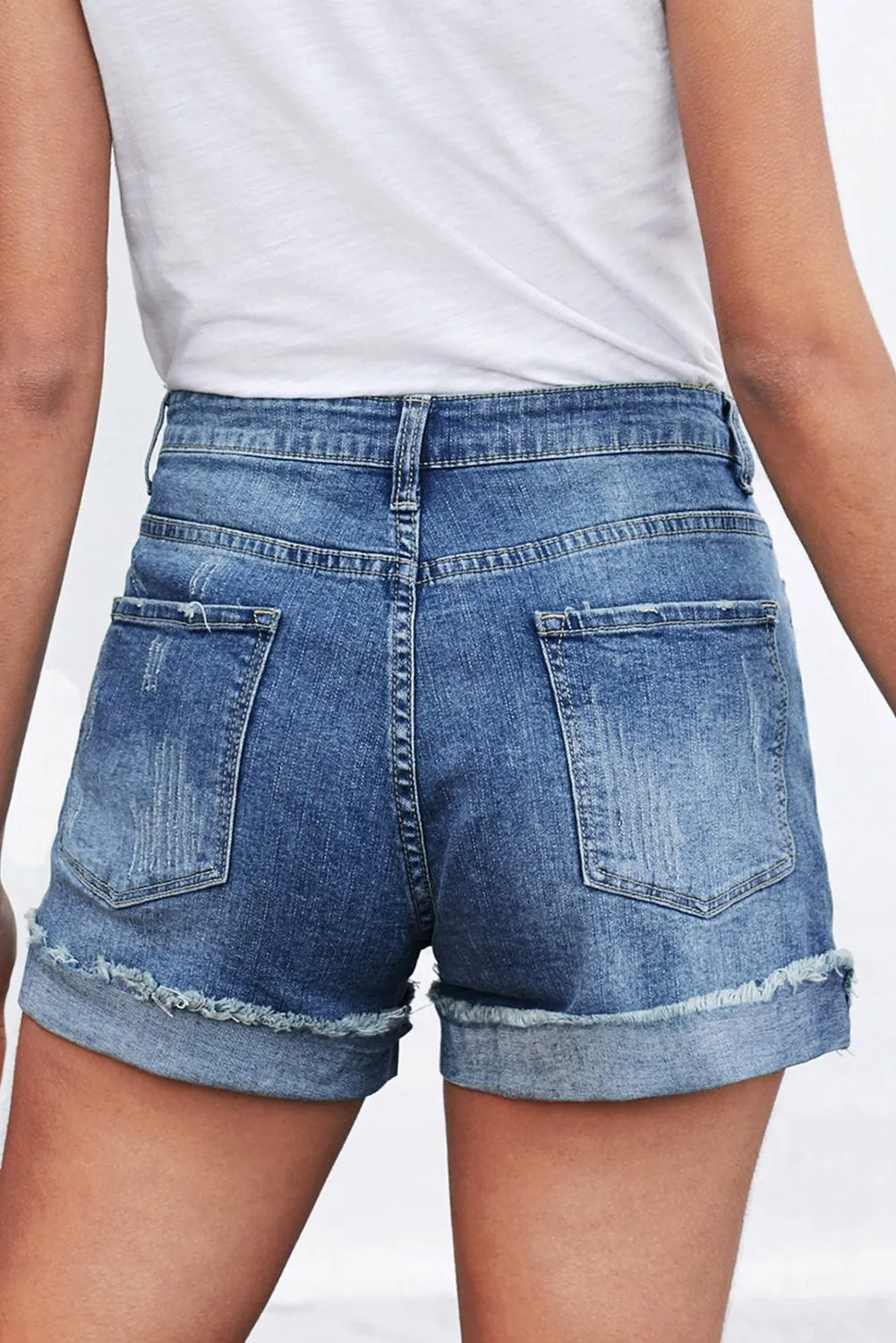 Ripped Patchwork Hem Denim Shorts for Women