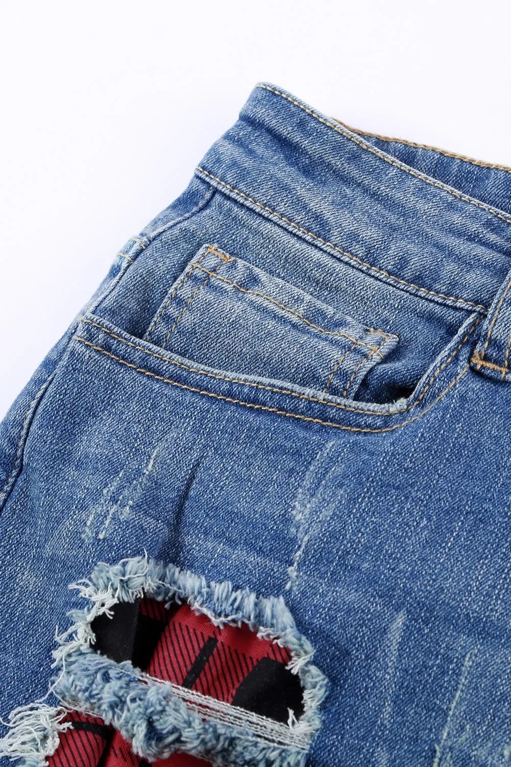 Ripped Patchwork Hem Denim Shorts for Women