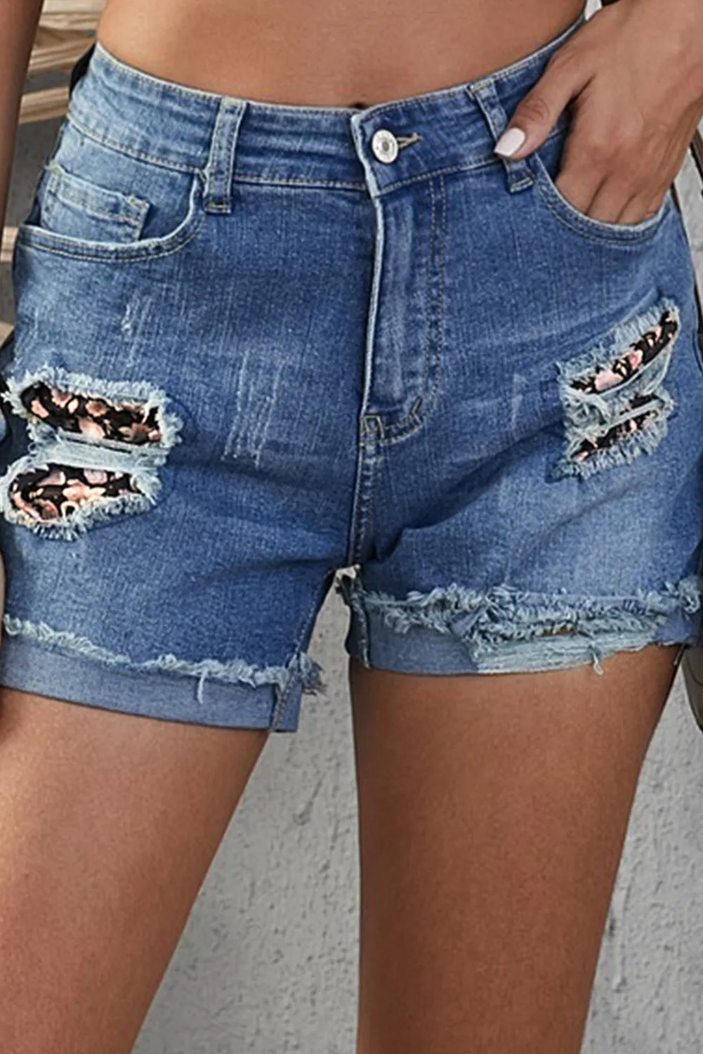 Ripped Patchwork Hem Denim Shorts for Women