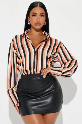 Sally Striped Satin Shirt - Peach/combo