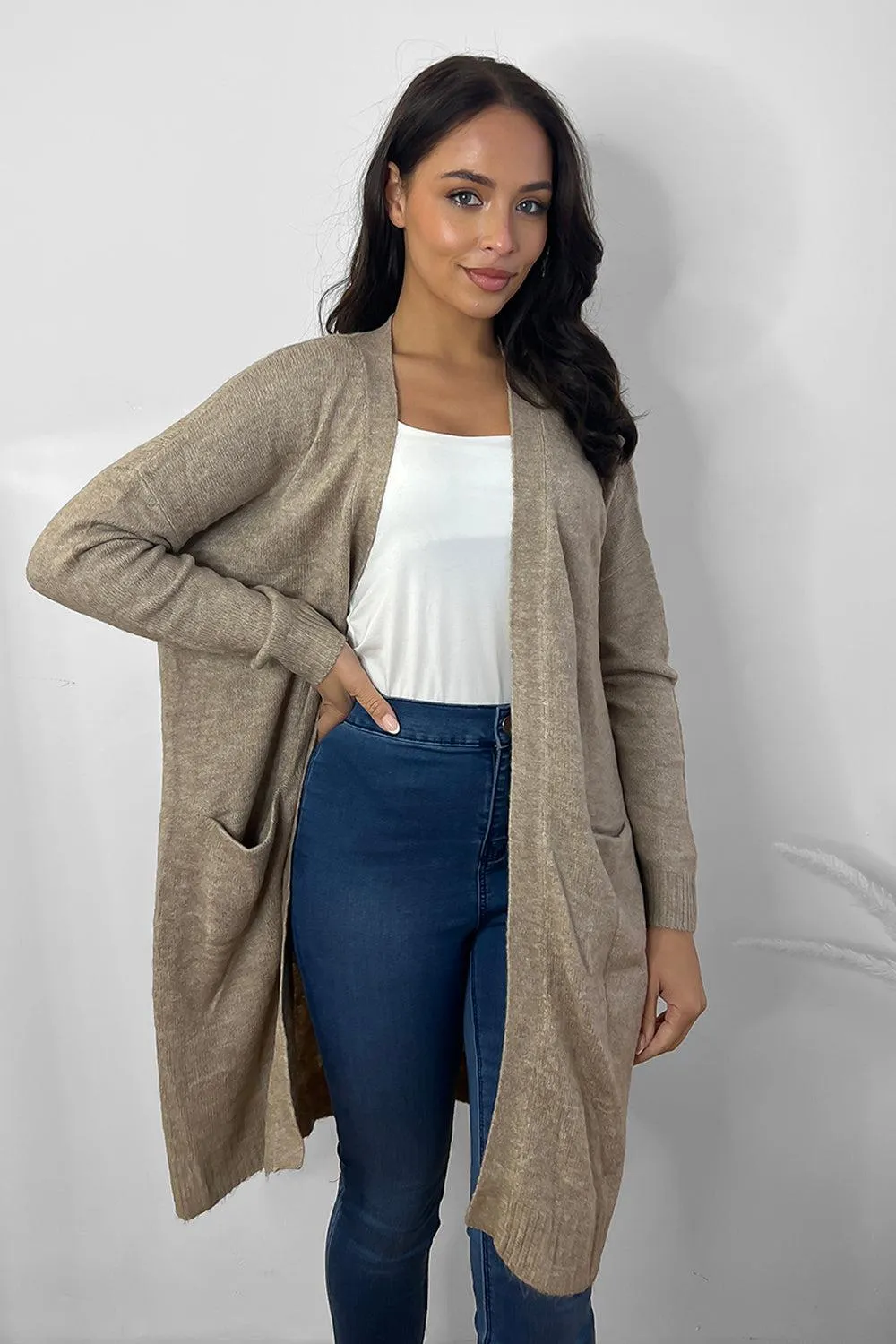 Slip Pockets To Side Open Front Batwing Cardigan