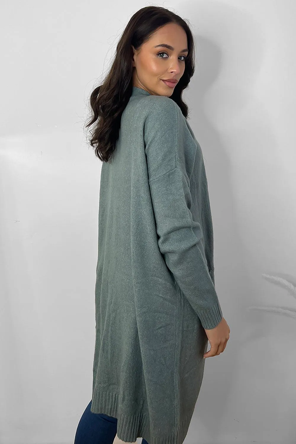 Slip Pockets To Side Open Front Batwing Cardigan