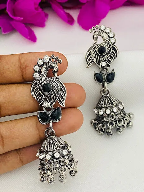 Trendy Oxidized Peacock Earrings For Women