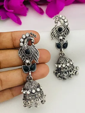 Trendy Oxidized Peacock Earrings For Women