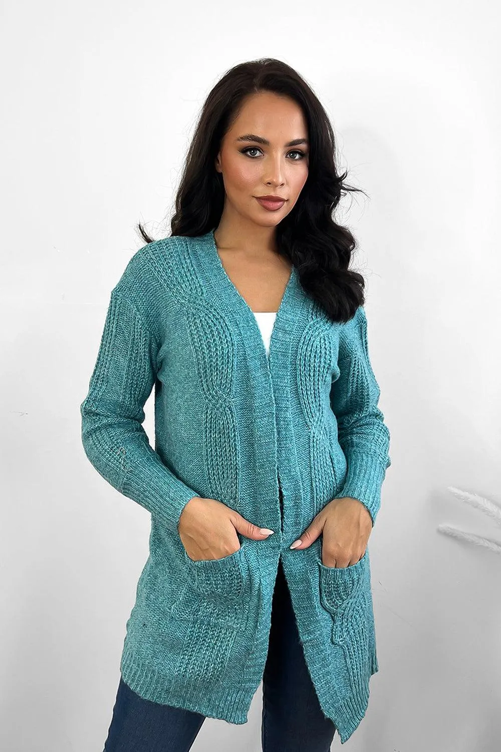 Twisted Braid Knit Open Front Cardigan