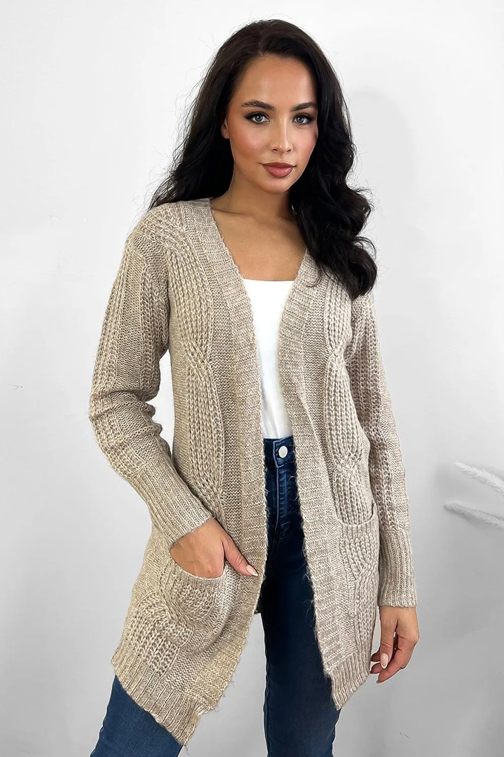 Twisted Braid Knit Open Front Cardigan