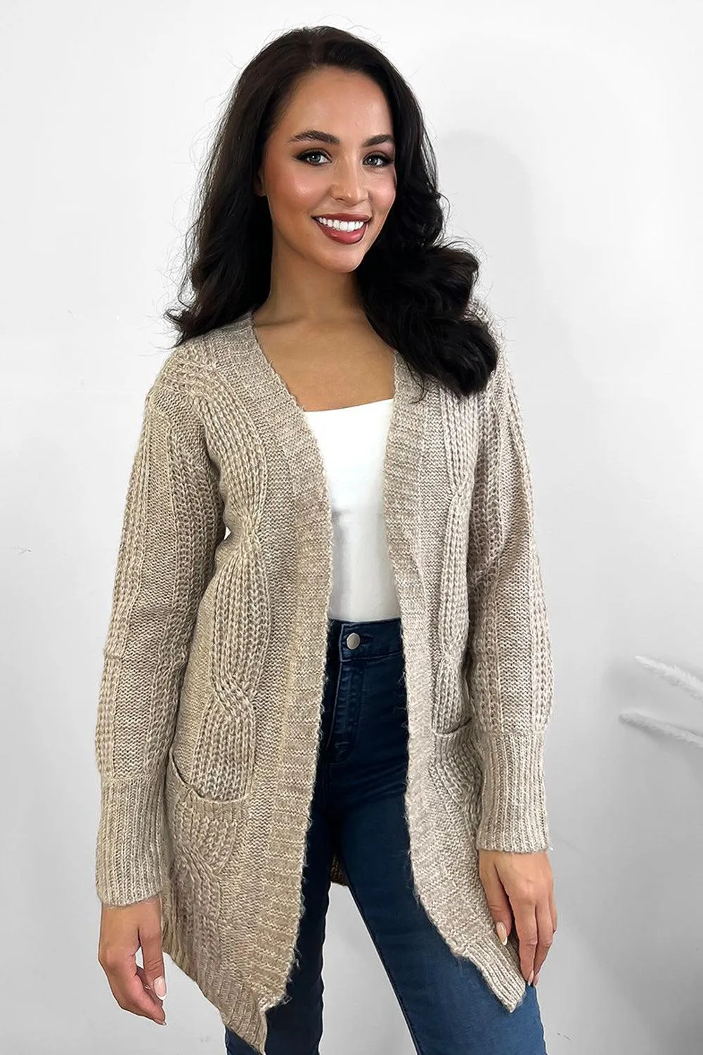 Twisted Braid Knit Open Front Cardigan