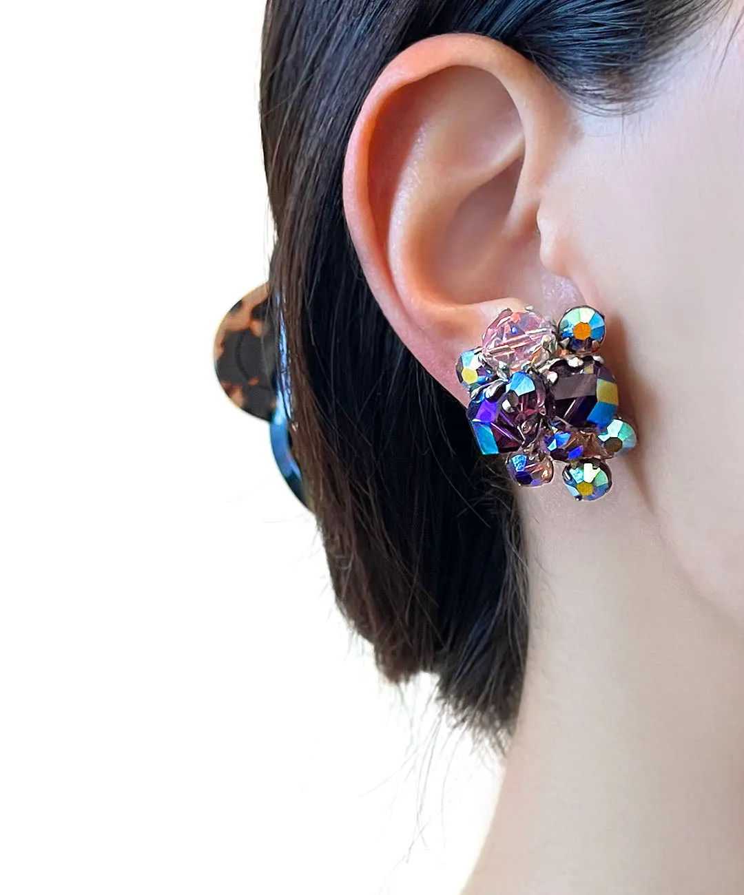 【USA輸入】ヴィンテージ VOGUE パープル オーロラ クラスター イヤリング/Vintage VOGUE Purple Aurora Cluster Clip On Earrings