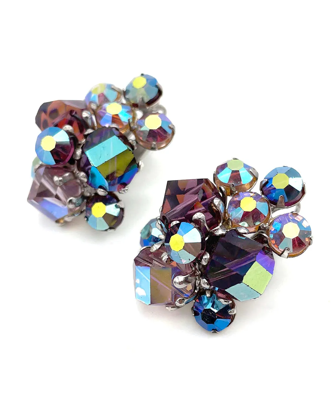 【USA輸入】ヴィンテージ VOGUE パープル オーロラ クラスター イヤリング/Vintage VOGUE Purple Aurora Cluster Clip On Earrings