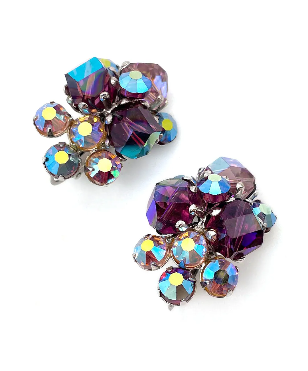 【USA輸入】ヴィンテージ VOGUE パープル オーロラ クラスター イヤリング/Vintage VOGUE Purple Aurora Cluster Clip On Earrings