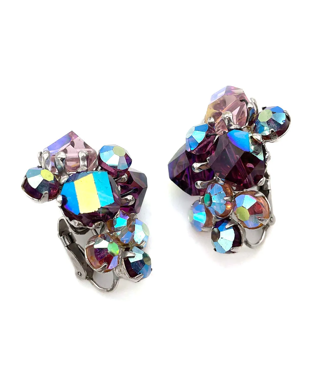 【USA輸入】ヴィンテージ VOGUE パープル オーロラ クラスター イヤリング/Vintage VOGUE Purple Aurora Cluster Clip On Earrings